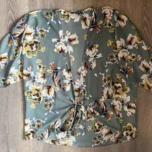 West Kei Green Floral Tie-Front Blouse